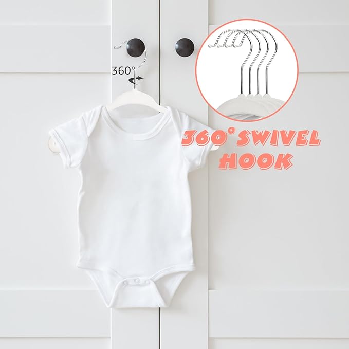 Kids Velvet Hangers 15 Pack, 11 Inch Size Non-Slip Baby Hangers, Space-Saving Nursery Hangers, Perfect Infant/Toddler Clothes Hangers for Daily Use(White)