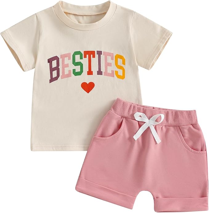 Douhoow Baby Girl Outfits Letter Print Short Sleeve Baby Girl Tops and Toddler Shorts 2 Pcs Girls Summer Clothes