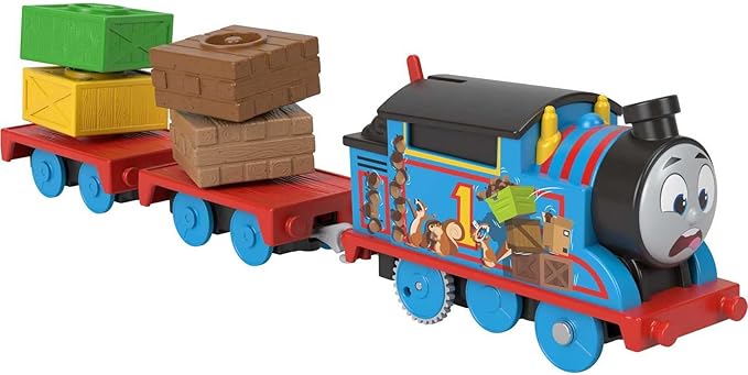 Thomas & Friends Toy Train, Wobble Cargo Thomas Motorized Engine with 2 Cargo Cars for Preschool Railway Play Ages 3+ Years