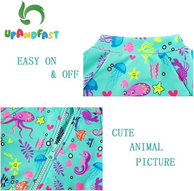 upandfast Baby/Toddler Swimsuit UPF 50+ Sun Protection One Piece Zipper Bathing Suit with Sun Hat Infant Beach Swimwear