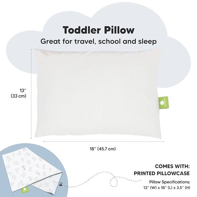 Toddler Pillow with Pillowcase - 13x18 My Little Dreamy Pillow, Organic Cotton Toddler Pillows for Sleeping, Kids Pillow, Travel Pillows, Mini Pillow, Nursery Pillow, Toddler Bed Pillow (ABC Land)