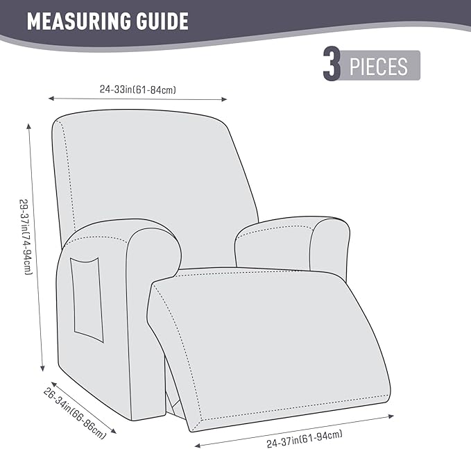 KinCam Recliner Covers, Stretch Reclining Chair Covers, Recliner Sofa Slipcovers Stripe Jacquard Recliner Couch Covers Furniture Protector Covers for Pet Kid (1 Seater, Light Gray)