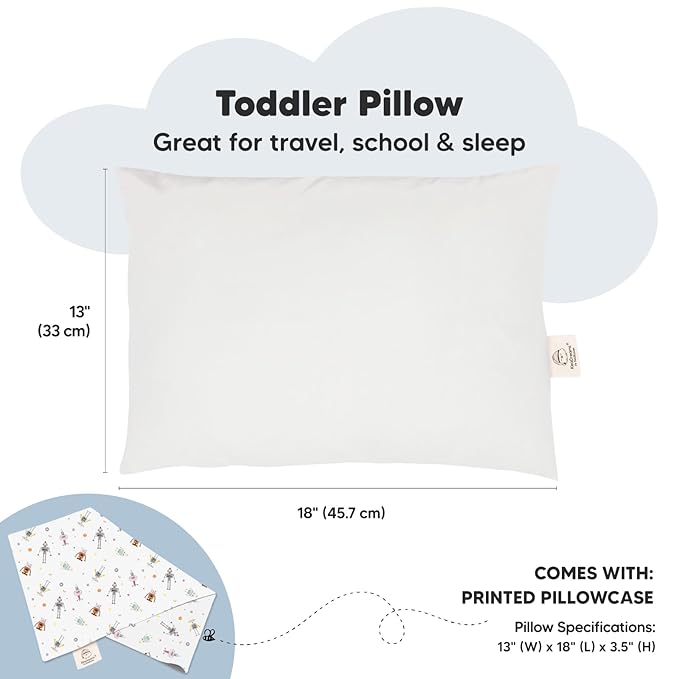 Toddler Pillow with Pillowcase - 13x18 My Little Dreamy Pillow, Organic Cotton Toddler Pillows for Sleeping, Kids Pillow, Travel Pillows, Mini Pillow, Nursery Pillow, Toddler Bed Pillow (Robo Pals)