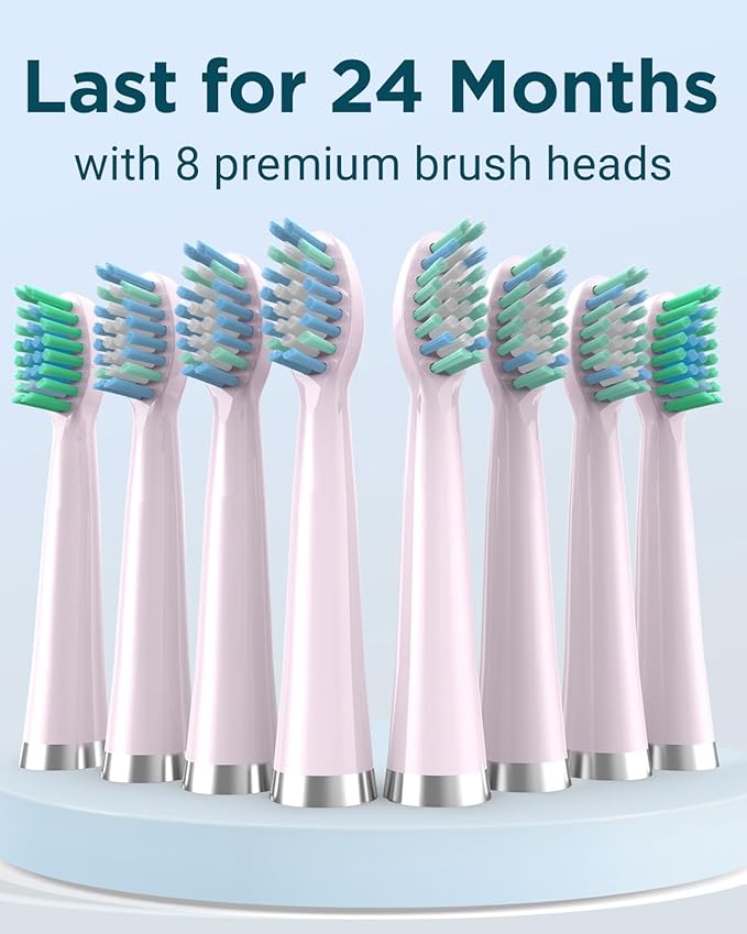 Rtauys M5 Sonic Electric Toothbrush for Adults and Kids - Rechargeable Electric Toothbrush Kids Ages 12+ and Adults with 8 Brush Heads & Travel Case, 120 Days Battery Life - Sakura Pink