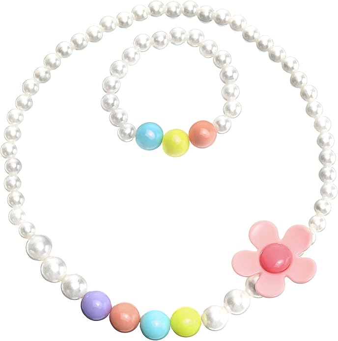 18 Pieces Girl Beaded Necklace Bracelet Colorful Kids Play Jewelry Princess Costume Jewelry Gift Party Favors Dress Up Jewelry for Little Girl Toddler