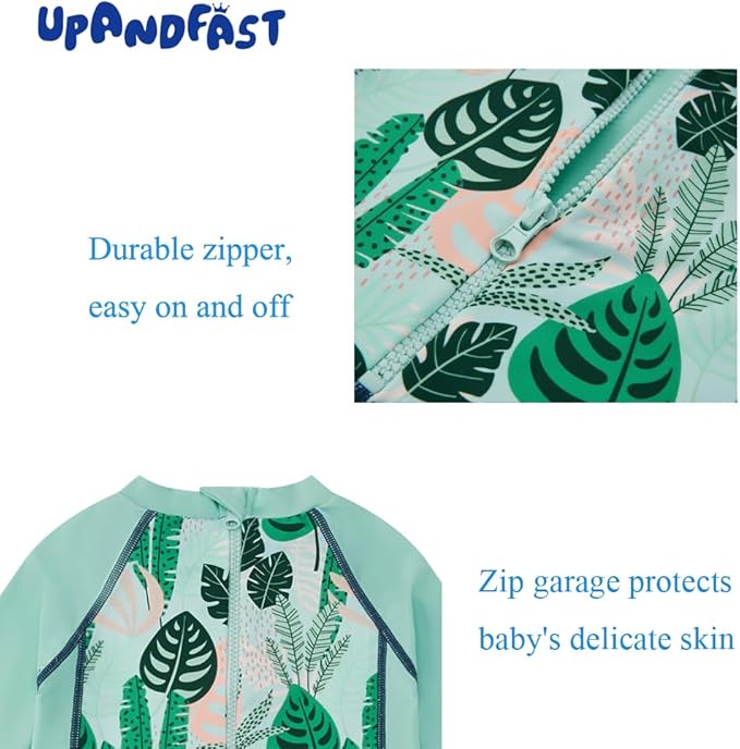 upandfast Baby/Toddler Swimsuit UPF 50+ Sun Protection One Piece Zipper Bathing Suit with Sun Hat Infant Beach Swimwear