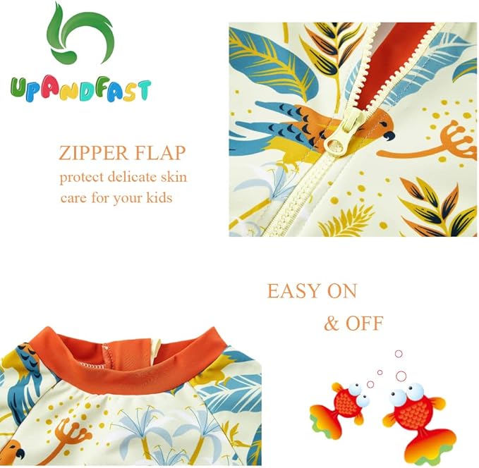 upandfast Baby/Toddler Swimsuit UPF 50+ Sun Protection One Piece Zipper Bathing Suit with Sun Hat Infant Beach Swimwear