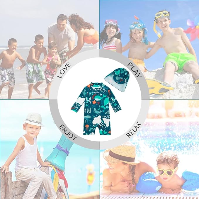 upandfast Baby/Toddler Swimsuit UPF 50+ Sun Protection One Piece Zipper Bathing Suit with Sun Hat Infant Beach Swimwear