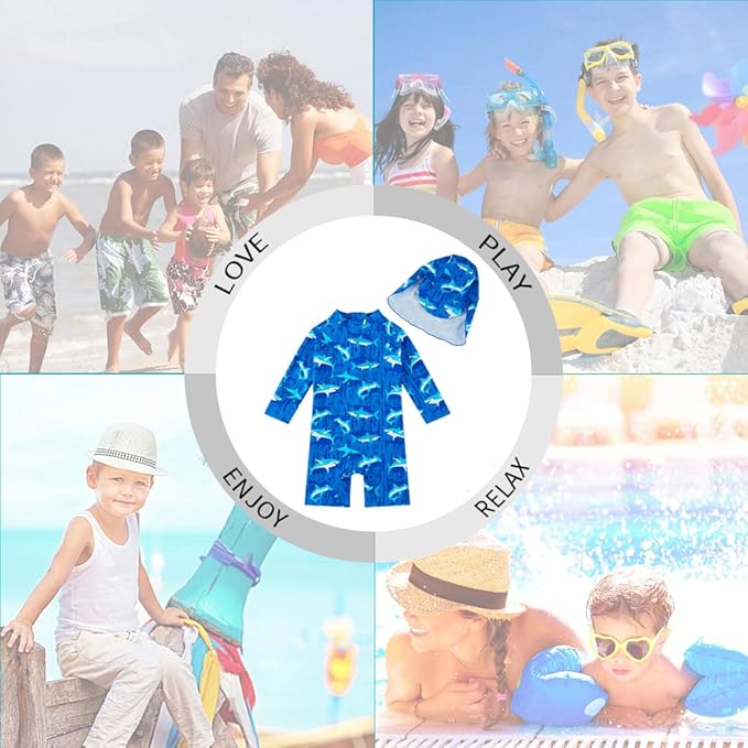 upandfast Baby/Toddler Swimsuit UPF 50+ Sun Protection One Piece Zipper Bathing Suit with Sun Hat Infant Beach Swimwear