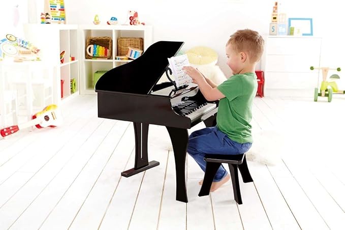 Hape Classic Grand Black Piano| Thirty Key Wooden Keyboard Musical Toy Set for Kids Age Year 3 and up