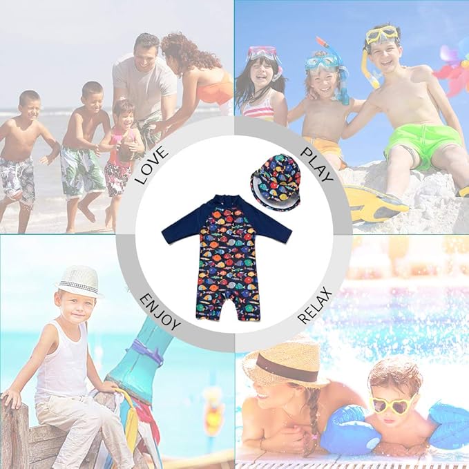 upandfast Baby/Toddler Swimsuit UPF 50+ Sun Protection One Piece Zipper Bathing Suit with Sun Hat Infant Beach Swimwear