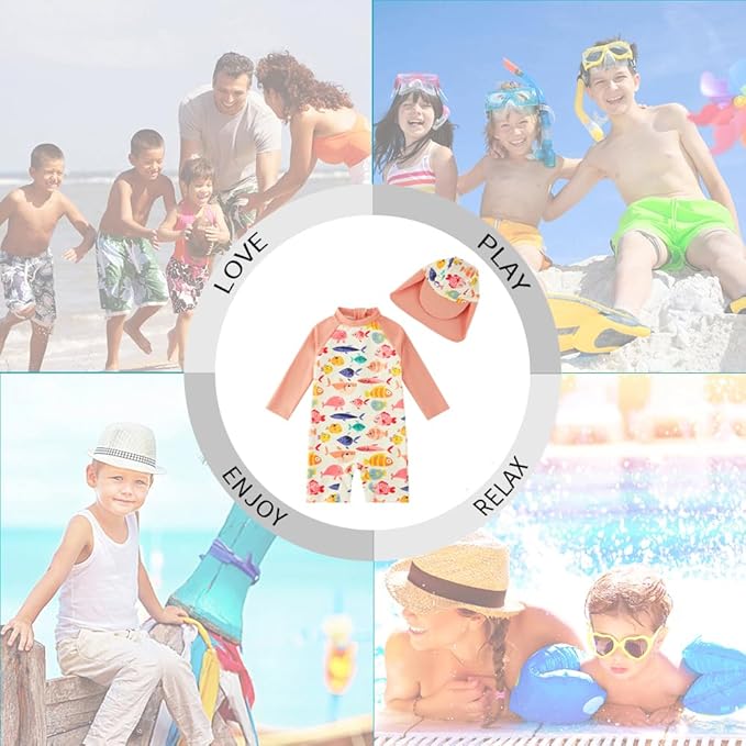 upandfast Baby/Toddler Swimsuit UPF 50+ Sun Protection One Piece Zipper Bathing Suit with Sun Hat Infant Beach Swimwear