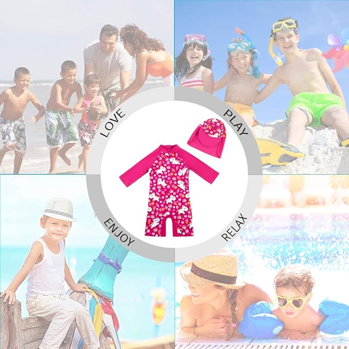 upandfast Baby/Toddler Swimsuit UPF 50+ Sun Protection One Piece Zipper Bathing Suit with Sun Hat Infant Beach Swimwear