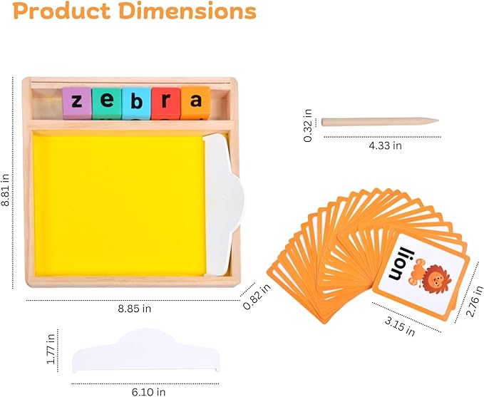 Wooden Sand Writing Tray β Educational Sand Tray for 3 Year Old Kids with Cards, Blocks & Pen β Trace Letters, Numbers & Draw β Perfect Preschool & Classroom Gift.