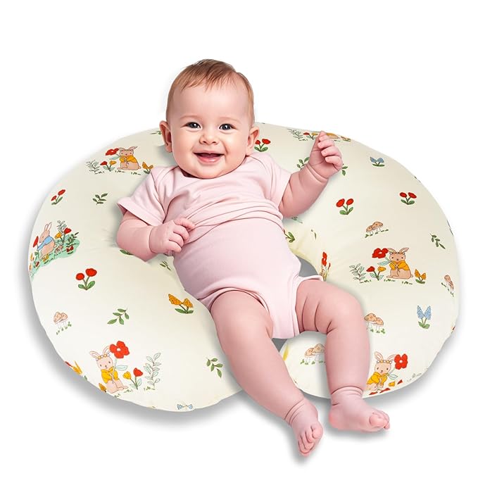 Nursing Pillow, Breastfeeding Pillows with Standard Size Removable Cover, Breast Feeding Pillow with Breathable Filling, Ergonomic Nursing Essentials for Bottle and Breastfeeding- Bunny