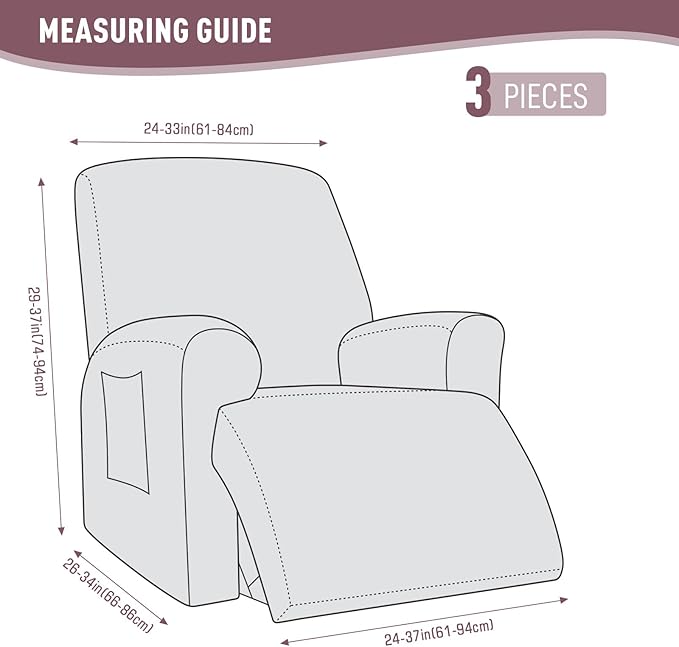 KinCam Recliner Covers, Stretch Reclining Chair Covers, Recliner Sofa Slipcovers Stripe Jacquard Recliner Couch Covers Furniture Protector Covers for Pet Kid (1 Seater, Pink)