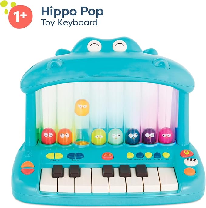 B. toys- Hippo Pop- Musical Toy Keyboard – Play Piano – Songs, Sounds & Lights – Musical Instrument for Toddlers, Kids – 12 Months +