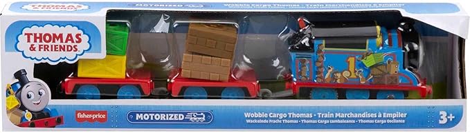 Thomas & Friends Toy Train, Wobble Cargo Thomas Motorized Engine with 2 Cargo Cars for Preschool Railway Play Ages 3+ Years