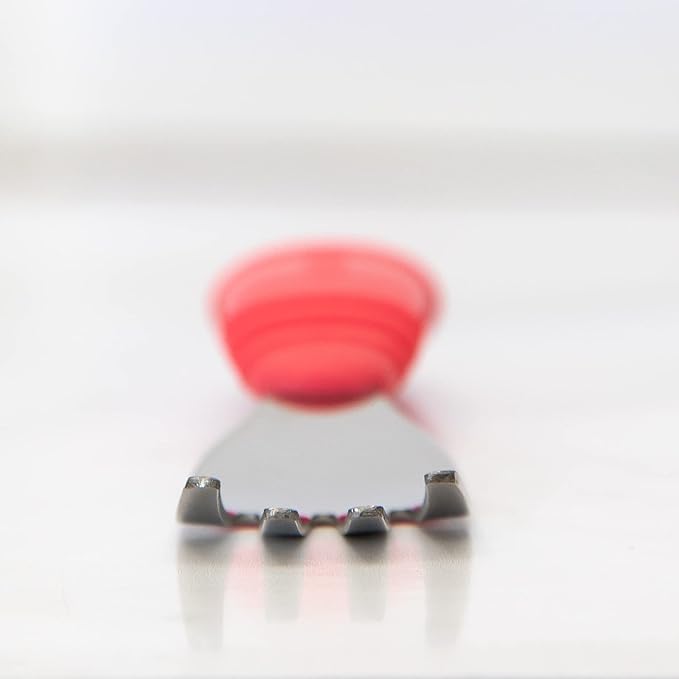 Bumkins Toddler Utensils, Kids Size Fork and Spoon Set, Silicone and Stainless-Steel Training Silverware, Angled Forks / Sporks for Self-Feeding, Children Hold Learning to Eat, 18 Months Up, Red