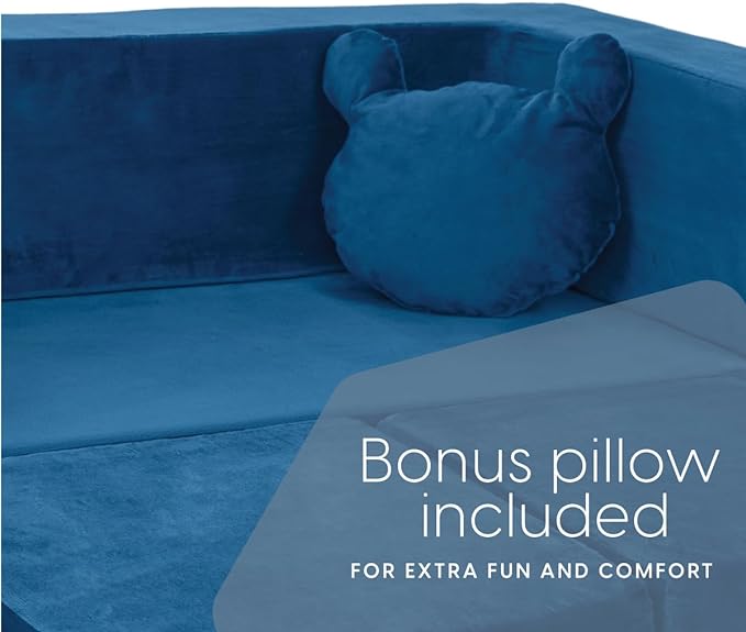 Milliard Kids Couch - Modular Kids Sofa for Toddler and Baby Playroom/Bedroom Furniture (Navy Blue) with Bonus Pillow