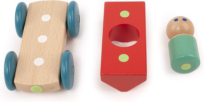 3 Piece Tegu Magnetic Racer Building Block Set, Poppy