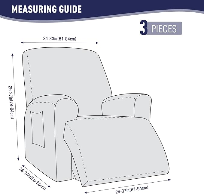 KinCam Recliner Covers, Stretch Reclining Chair Covers, Recliner Sofa Slipcovers Stripe Jacquard Recliner Couch Covers Furniture Protector Covers for Pet Kid (1 Seater, Dark Blue)