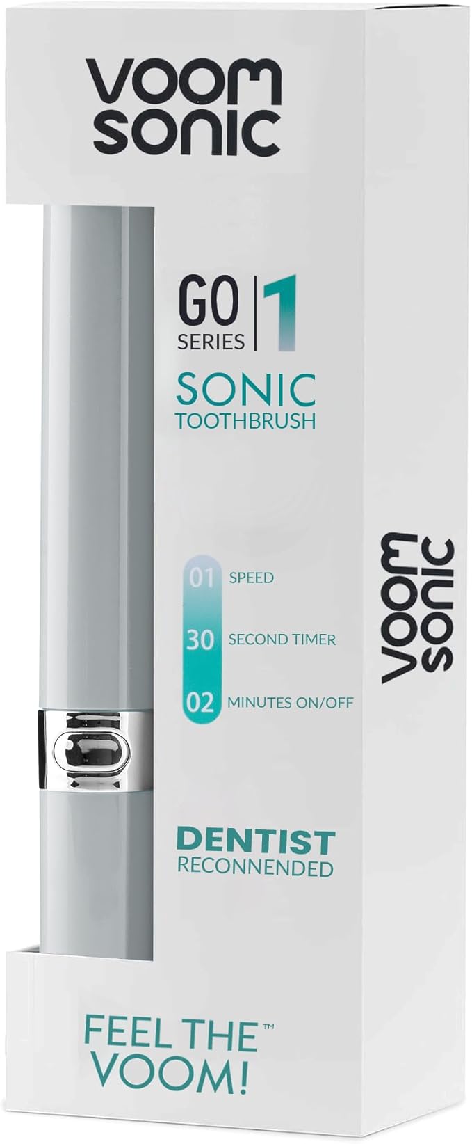 Voom Sonic Go 1 Series Travel Electric Toothbrush, Travel Toothbrushes - Battery Operated Toothbrush for Adults and Kids, Dentist Recommended Toothbrush, Portable with 2 Minute Timer (Silver)