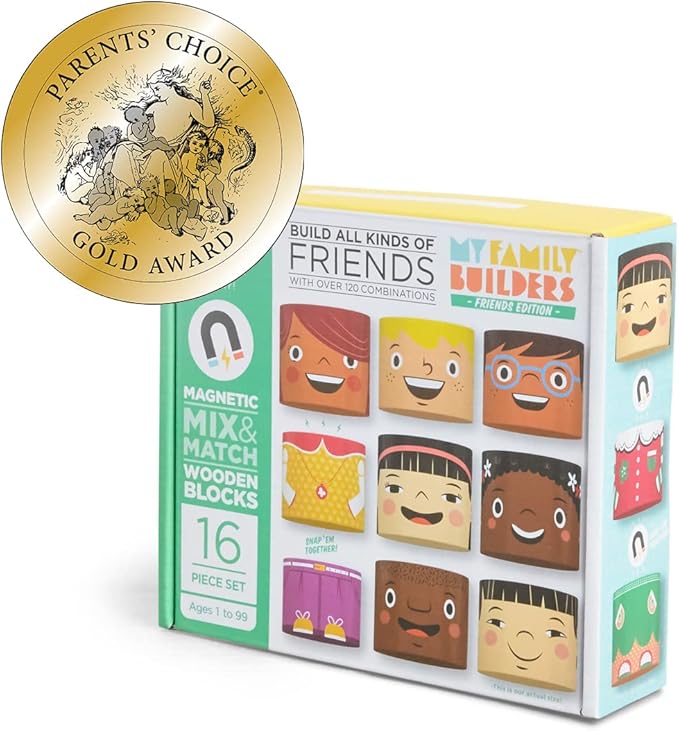 16-Piece Multiracial Magnetic Friends Play Set β Wooden Diversity Building Blocks for Kids β SEL Toy Promoting Cultural Inclusion & Creative Play