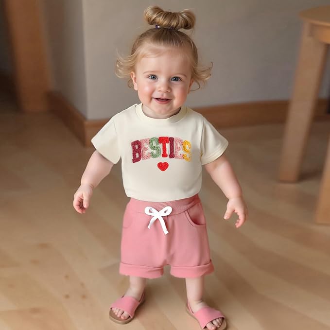 Douhoow Baby Girl Outfits Letter Print Short Sleeve Baby Girl Tops and Toddler Shorts 2 Pcs Girls Summer Clothes