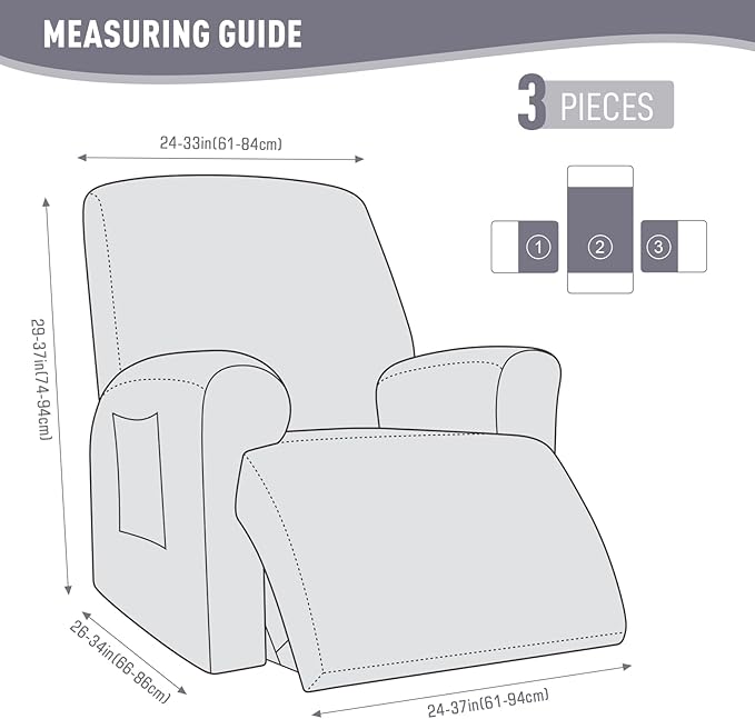 KinCam Recliner Covers, Stretch Reclining Chair Covers, Recliner Sofa Slipcovers Stripe Jacquard Recliner Couch Covers Furniture Protector Covers for Pet Kid (1 Seater, Misty Gray)