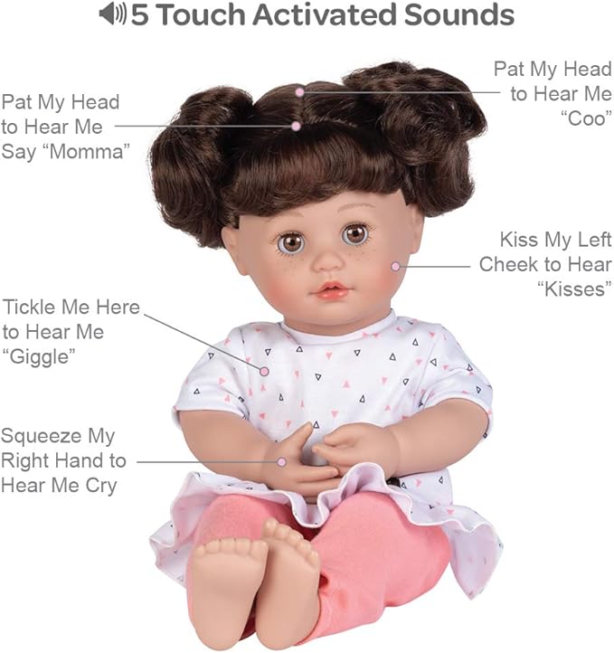 Adora My Cuddle & Coo Babies Collection, 15" Baby Doll with Sweet Powder Scent and 5 Touch Activated Sounds: She Cries, Coos, Giggles, Kisses Back & Says Momma Birthday Gift For Ages 3+ - Kitty Kisses