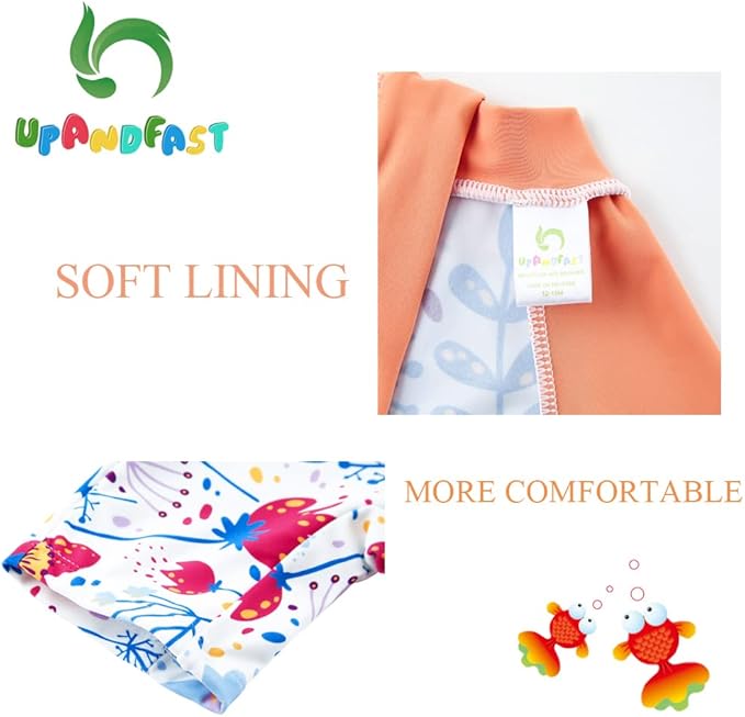upandfast Baby/Toddler Swimsuit UPF 50+ Sun Protection One Piece Zipper Bathing Suit with Sun Hat Infant Beach Swimwear