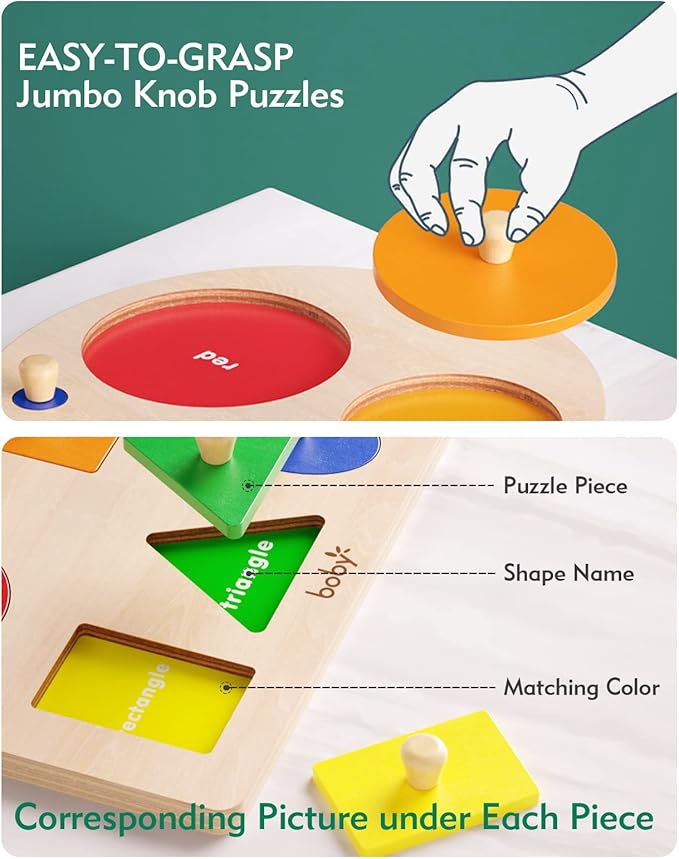 Montessori Puzzle for Baby Shape Puzzle and Colorful Shape Sorting Puzzle Pieces for Toddlers 1-3 Years and 6-12-18 Months Developmental Toys