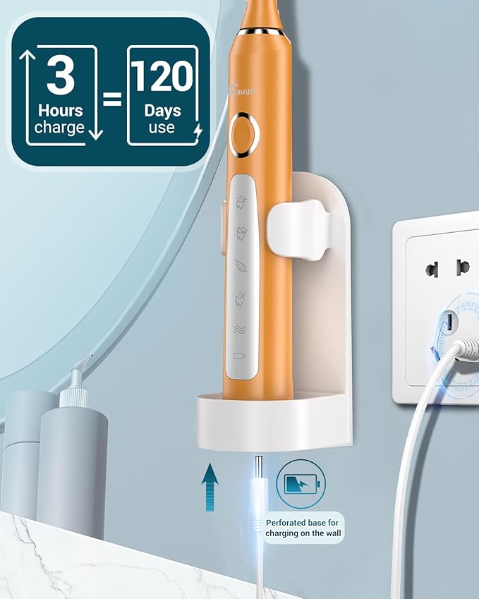 Rtauys M5 Sonic Electric Toothbrush for Adults and Kids - Rechargeable Electric Toothbrush Kids Ages 12+ and Adults with 8 Brush Heads & Travel Case, 120 Days Battery Life - Orange