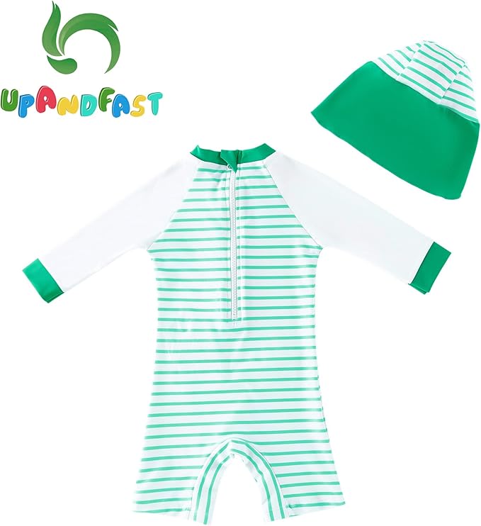 upandfast Baby/Toddler Swimsuit UPF 50+ Sun Protection One Piece Zipper Bathing Suit with Sun Hat Infant Beach Swimwear