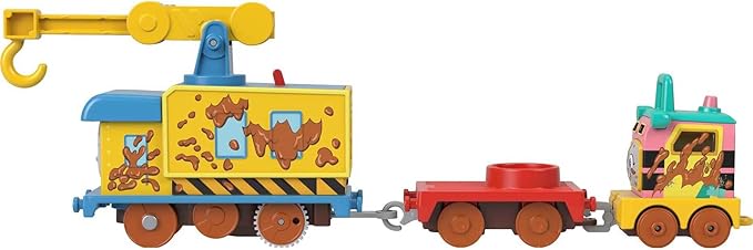 Thomas & Friends Motorized Toy Set Muddy Fix ‘em Up Friends Carly the Crane & Sandy the Rail Speeder for Preschool Pretend Play Kids Ages 3+ Years