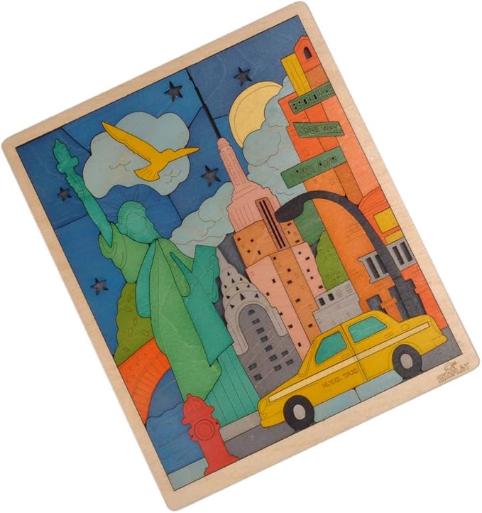 New York City Puzzle for Kids | 75 Piece Wooden Jigsaw Puzzle | Learning Educational Toys Gifts for Boys Girls 3+ Years | Discover New York City