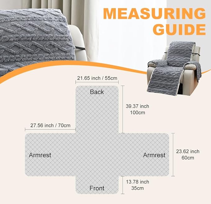 vctops Geometric Jacquard Plush Recliner Chair Cover Soft Fuzzy Fluffy Reclining Chair/Furniture Protector with Elastic Straps for Kids, Pets(Cream,21.7")