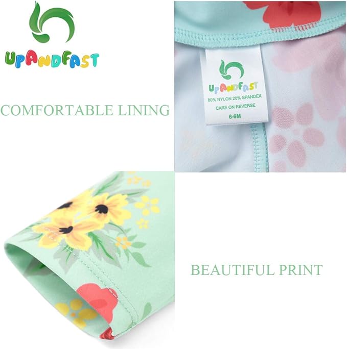 upandfast Baby/Toddler Swimsuit UPF 50+ Sun Protection One Piece Zipper Bathing Suit with Sun Hat Infant Beach Swimwear