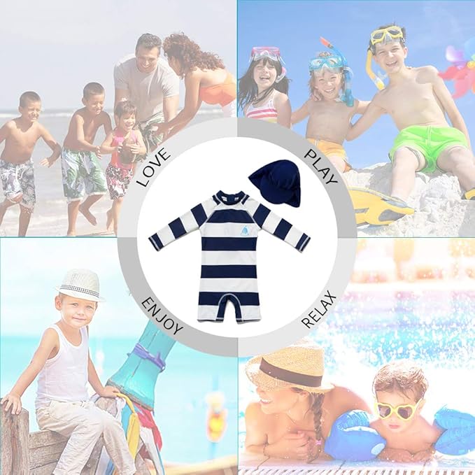 upandfast Baby/Toddler Swimsuit UPF 50+ Sun Protection One Piece Zipper Bathing Suit with Sun Hat Infant Beach Swimwear