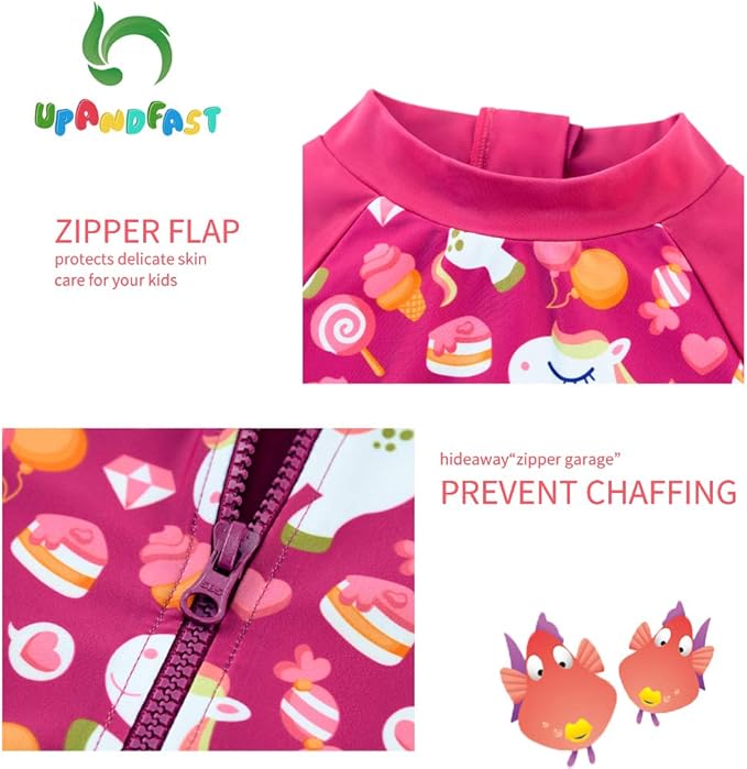 upandfast Baby/Toddler Swimsuit UPF 50+ Sun Protection One Piece Zipper Bathing Suit with Sun Hat Infant Beach Swimwear
