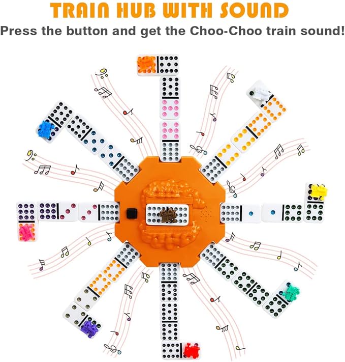 Yinlo Mexican Train Dominoes Set, Hub with Real Train Sound, Double 12 Colored Dot