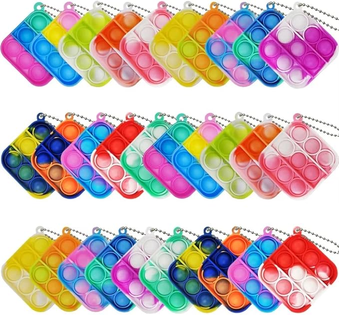 60 Pcs Mini Pop Bubble Fidget Sensory Toys, Pop Keychain Bulk Toy for Party Favor, Classroom Student Prizes Easter Basket Goodie Bag Stuffers Christmas Valentine Gift for Kid
