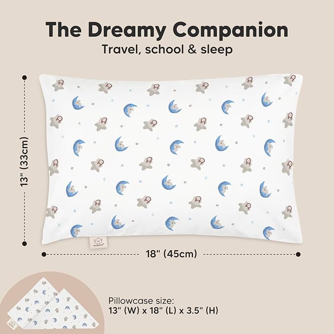 Toddler Pillow with Pillowcase - 13x18 My Little Dreamy Pillow, Organic Cotton Toddler Pillows for Sleeping, Kids Pillow, Travel Pillows, Mini Pillow, Nursery Pillow, Toddler Bed Pillow (Space Drift)