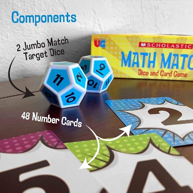 University Games, Scholastic Math Match Travel Dice Game, Mathematics Reinforcement Game for Kids, for 2 or More Players Ages 5 and Up
