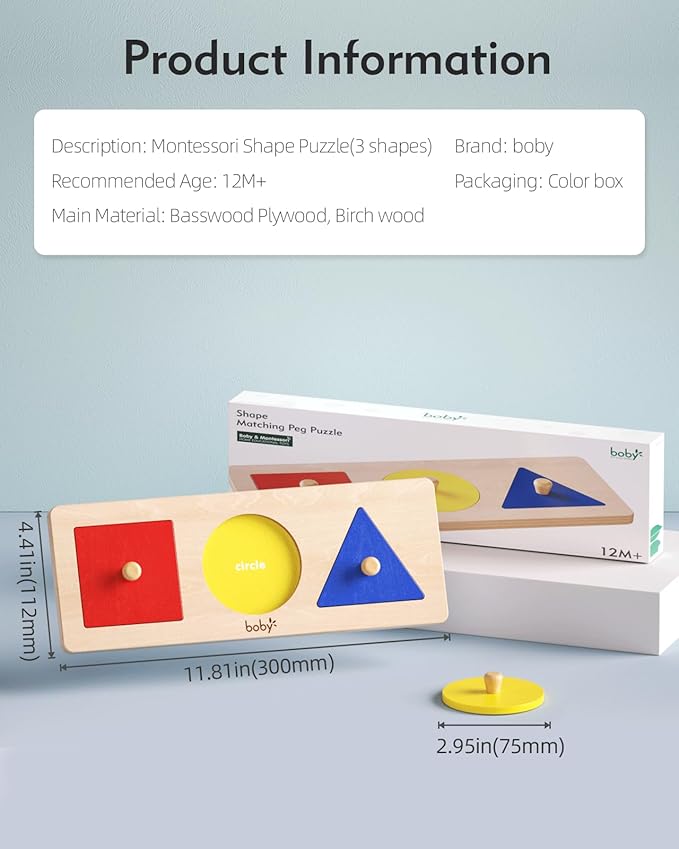 Montessori Puzzle for Baby Shape Puzzle and Colorful Shape Sorting Puzzle Pieces for Toddlers 1-3 Years and 6-12-18 Months Developmental Toys