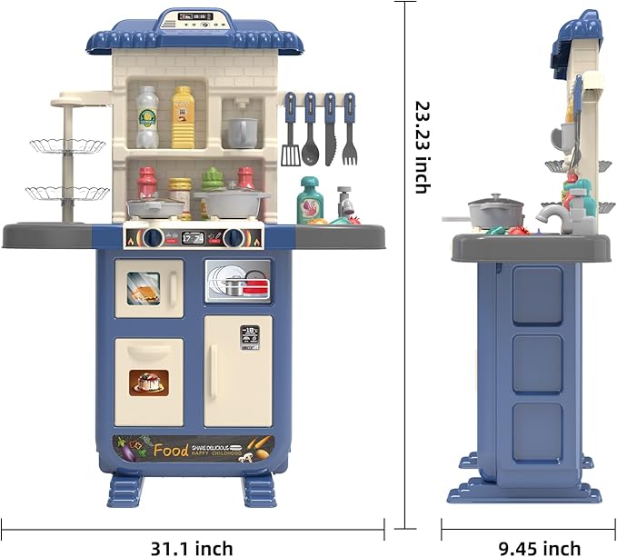 Play Kitchen Toys for Kids - 46-Piece Realistic Kitchen Set with Lights, Sounds, and Spray Function - Perfectly Gift for Ages 3+