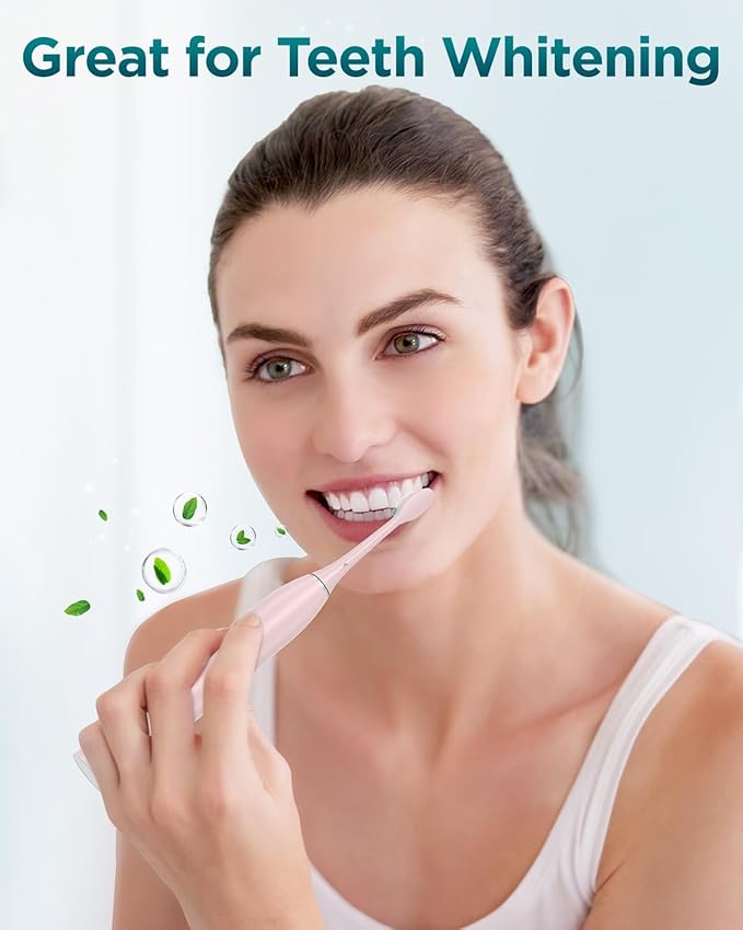 Rtauys S5 Upgraded Sonic Electric Toothbrush for Adults with 8 Brush Heads, IPX7 Travel Electric Toothbrush with Travel Case, 2.5 Hours Charge for 120 Days, 5 Modes with Built-in Smart Timer Pink