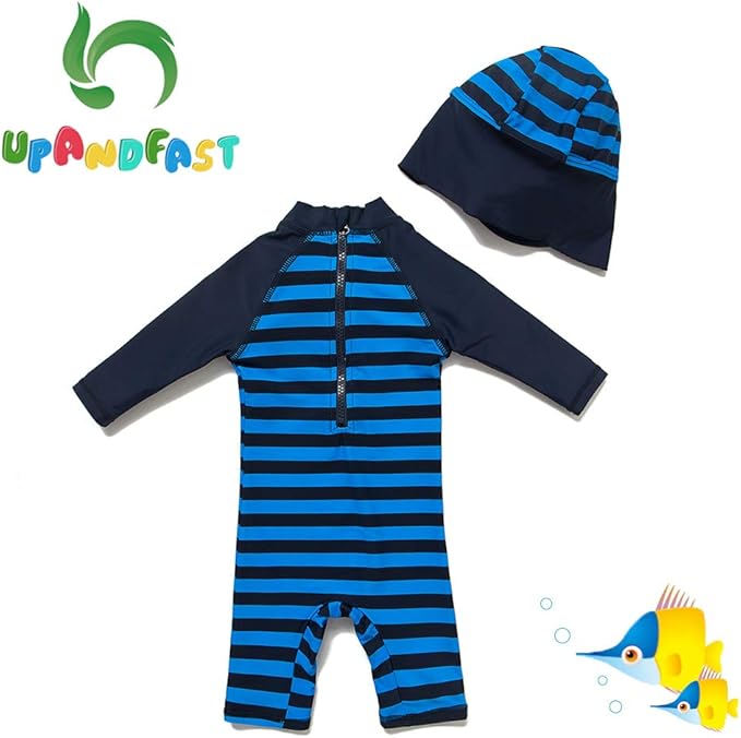 upandfast Baby/Toddler Swimsuit UPF 50+ Sun Protection One Piece Zipper Bathing Suit with Sun Hat Infant Beach Swimwear