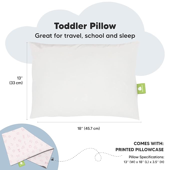 Toddler Pillow with Pillowcase - 13x18 My Little Dreamy Pillow, Organic Cotton Toddler Pillows for Sleeping, Kids Pillow, Travel Pillows,Mini Pillow,Nursery Pillow,Toddler Bed Pillow (ABC Land Rose)
